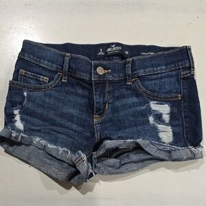 Hollister Women's Navy Distressed Rolled-Hem Denim Shorts